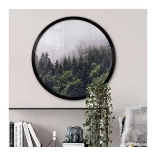wall-art K&L Wall Art Schwarzer Bilderrahmen aus MDF-Holz Rund mit vormontierter Wandhalterung Runder Holzrahmen Acrylglas für Poster Ø 30cm Wandbild (Schwarz 33)