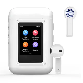 KI 2-in-1 Übersetzer kopfhörer, 16 Sprachen beliebig gegenseitig offline übersetzen ohne App/WLAN, Übersetzer mit 144 Online-Sprachen, A8 Übersetzer für Reisen/Business