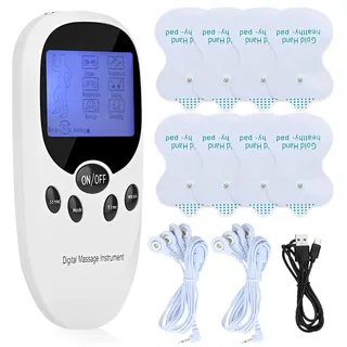 AVCXEC TENS Gerät Schmerztherapie, 2 Kanäle TENS/EMS Reizstromgerät mit 6 Modi und 11 Intensitäten, Muskelstimulator mit 8 Stück Elektroden Pads für Arthritis, Schmerzlinderung und Muskelaufbau