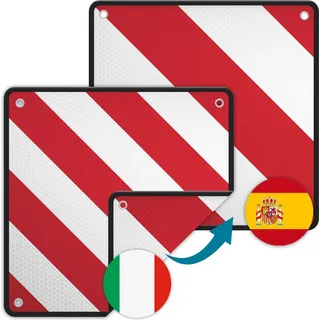 Wiltec 2in1 rot weiße Warntafel Spanien und Italien aus Aluminium mit Befestigungslöchern 500x500 mm reflektierend Warnschild für Fahrradträger...