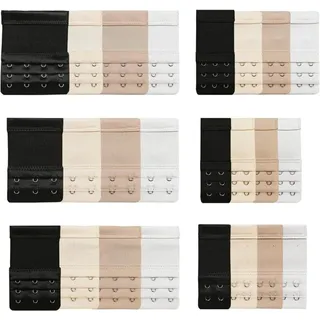 24-teiliges BH-Verlängerungsset für Damen, Komfort-Verlängerungs-BH, elastischer BH-Extender (Weiß + Schwarz + Nude-Farbe + Aprikose), Weiß, Schwarz,