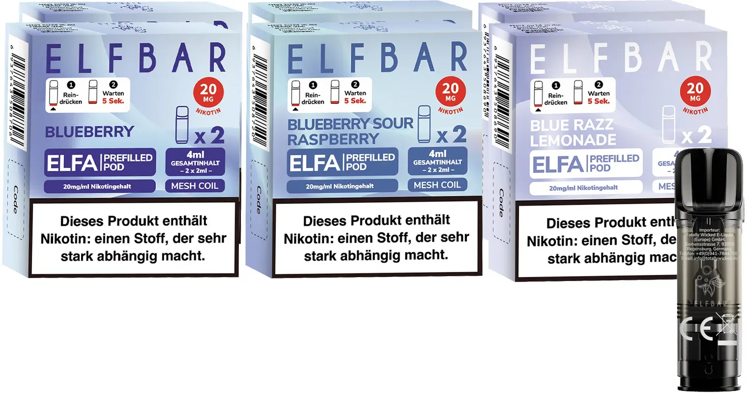 Elf Bar ELFA Prefilled Pod - Probierset 1 Blueberry Mix je 2 Pods, 6er Pack