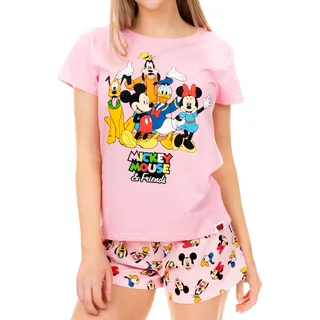 Disney Damen Mickey Mouse Minnie Mouse und Freunde Schlafanzug Rosa Small - S