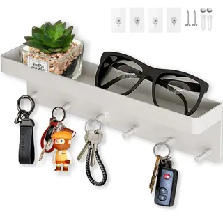 Echehi Schlüsselbrett mit 6 Haken, 2 Möglichkeiten zu Installieren Dekorativer Schlüssel- und Briefhalter, Schlüsselkasten für Eingangsbereich, Flur, Büro. Weiß