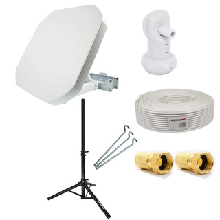 Premium X SAT-Anlage Flat43 Flachantenne Single LNB Dreibein-Stativ Tripod 10m Antennen-Kabel 2X F-Stecker