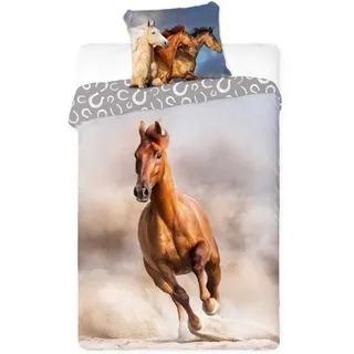 Baumwollbettwäsche 160x200+1p70x80 Braune Pferde