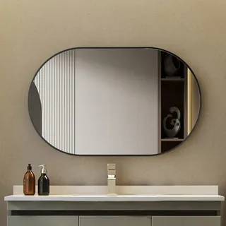 Boromal - Wandspiegel Spiegel mit Rundbogen 50x80cm mit Metall Rahmen Matt Schwarz. Badezimmerspiegel Wand Spiegel hoch und quer Montage möglich.