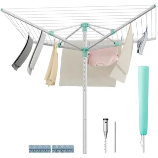 Songmics Wäschespinne, Wäscheständer, höhenverstellbar, 60 m Wäscheleine, für 6 Waschmaschinenladungen, Outdoor, Garten, mit Bodenhülse, Wä... - Silber