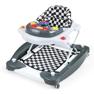 DREAMADE 6-in-1 Lauflernhilfe, Höhenverstellbar Baby Walker mit Musik & Abnehmbarem Sitz, Lauflernwagen mit Schaukelfunktion, Klappbarer Gehfrei für Baby ab 6 Monate, belastbar bis 12KG (Schwarz)