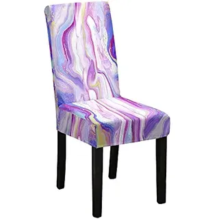 Marmor Stuhlhussen 1er/4er/6er/10er Set Stretch Stuhlbezug für Esszimmerstühle, Waschbarer Stuhlhussen Schwingstühle Stuhlüberzug für Haus Hotel Hochzeit Partys Dekor (1er Set,Violett)
