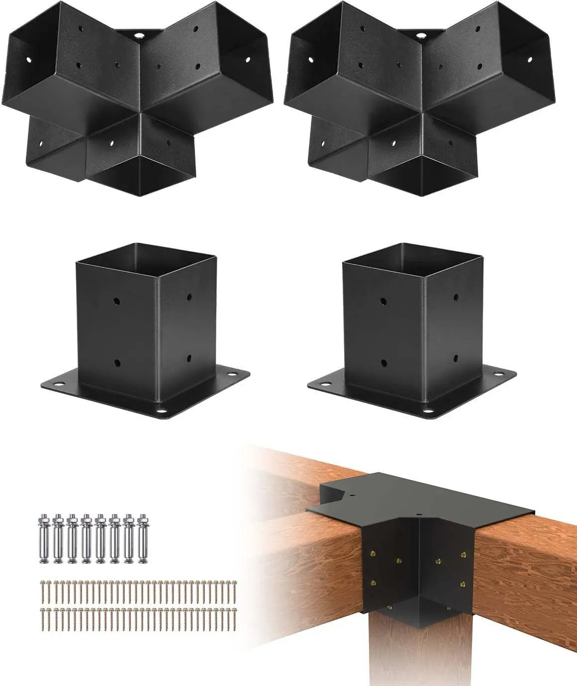VEVOR Pfostenverbinder, Pfostennecke für 92x92 mm Pfosten, 4-Wege-Hochleistungs-Eckhalterungen, Pfostenträger, Woodworks DIY-Pfostenbasissatz, für Pavillons, Terrassenpergolen, Pavillion, 4er-Set