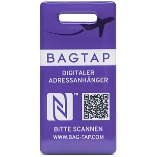 NFC21 Gepäckanhänger BAGTAP Digitaler Adressanhänger, mit NFC und QR-Code, wasserfest, 30 x 60 mm lila