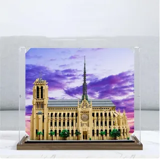 Transparente Acryl-Vitrine für Lego 21061 Notre Dame de Paris Modell, transparente Box, Aufbewahrungsbox, Displaybox, kompatibel mit Modell 21061. (nur Displaybox) (Holzsockel)