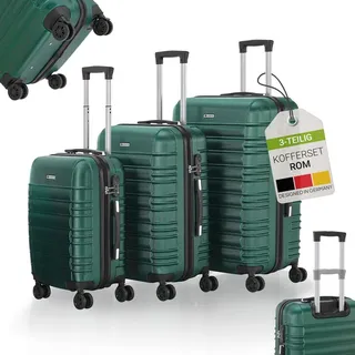 Juskys Hartschale Kofferset Reisekoffer 3 teilig - Zahlenschloss, 360° Rollen, Teleskopgriff, - Dunkelgrün