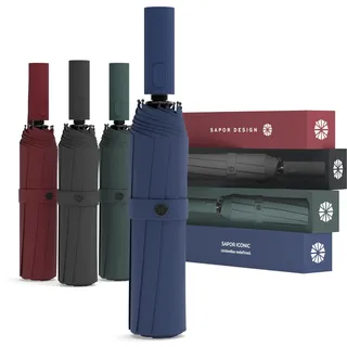 Sapor Design Premium Regenschirm mit Lotus Effekt | sturmfest, windsicher, Auf-Zu-Automatik | edler & eleganter Schirm | stilvoller Taschenschirm (Umbrella) | ICONIC - Kompakt