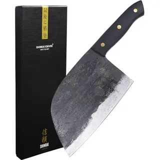 Shinrai Japan Kochmesser 18 cm - Messer - Schwarzes Hackmesser mit Lederhülle - Mit Luxus-Geschenkbox