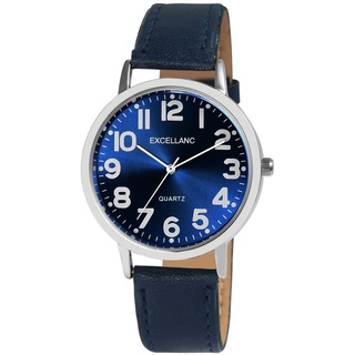 Excellanc Klassische Basic Herren Armband Uhr Blau Analog Kunst Leder Quarz Männer - Blau/Blau