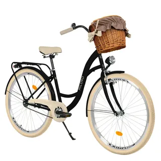 MILORD BIKES Cityrad Milord City Fahrrad Korb Damen, 28/26 Zoll, Schwarz-Creme, 1-Gang, 1 Gang schwarz