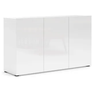 möbelando Sideboard >Mister< in Weiss, Lack Hochglanz - 135x80x38cm (BxHxT)