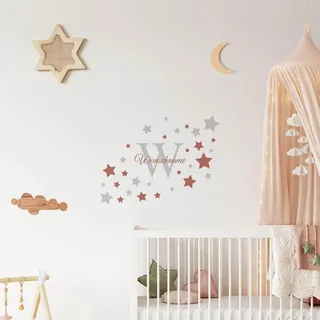 Muralo - Wandtatto für Kinderzimmer Deko Babyzimmer-Deko - Wandsticker, Wandaufkleber Deko für Mädchen, Jugend, Namensschild - Buchstabe mit Name und Sternchen - Br.75-Hö.50cm, SW75-50-1X30-20