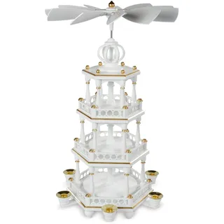 Müller GmbH Müller Pyramide unbestückt 3-stöckig 51 cm hoch, weiß-gold original Erzgebirge Seiffen