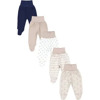 TupTam Baby Unisex Hose mit Fuß Bunte 5er Pack, Farbe: Fuchs Beige Sterne Streifen Weiß Dunkelblau, Größe: 86 - 86