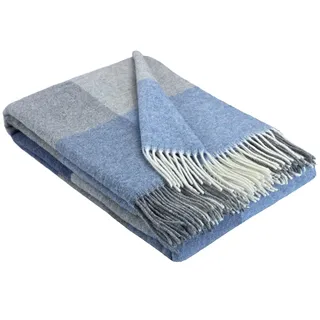 STTS International Kaschmir Decke Wolldecke Wohndecke 100% Merinowolle - Kaschmir - Mix 140 x 200 cm sehr weiches Plaid Kuscheldecke Faro (Karo Grau-Blau-Hellblau)