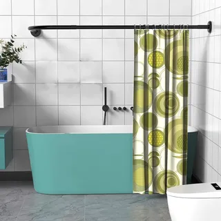 Duschvorhangstange, Duschstange für Duschvorhang, Duschstange Ecke für Badezimmer Badewanne Umklei (Ohne Bohren, mit Edelstahl Duschvorhangringe, Size: 70-95m x 70-95cm,Color:Schwarz, Rostfrei)