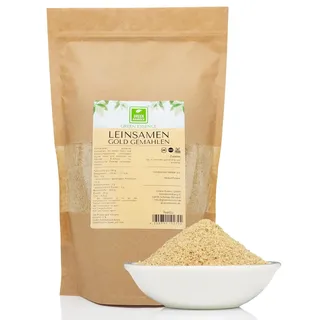 Leinsamen Gold gemahlen 1kg von der Grünen Essenz Geschrotete Leinsamen Gold ohne Zusätze - Leinsaat ideal zum Backen Goldleinsamen naturbelassen Rohkostqualität - vegan (1 Kg)