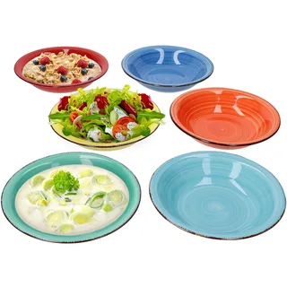 MamboCat Colour Power Capri 6er Suppen-Teller-Set bunt I Robustes Steingut-Geschirr-Set für 6 Personen I Retro-Design - buntes Geschirr in 6 tollen Farben I große Tiefe Teller farbig Ø 21 cm 6 Stück