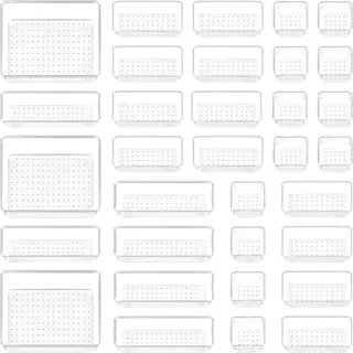 Vtopmart Schubladen Ordnungssystem mit 4 Größen, Schubladen Organizer, Klar Kunststoff, Schminktisch, Einsetzbar für Makeup, Küchen, Bad, Büro