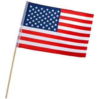 Boland 44954 - Fahne Amerika, Größe 30 x 45 cm, Länge Holzstab 60 cm, Polyester, USA, Vereinigte Staaten, Flagge, Banner, Dekoration, Geburtstag, Motto, Party, Karneval, Halloween