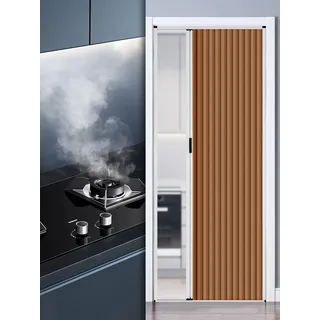 Schiebetür Falttür innentüren Falttür Ohne Bohren Aluminiumrahmen Und Vliesplatte, Ziehharmonika Türen In Sondergröße Mit Beidseitigem Griff Und Schloss Für Küchen Und Schlafzimmertüren(Coffee Color,8