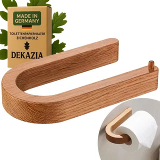 DEKAZIA® Toilettenpapierhalter Holz | Toilettenpapierhalter ohne Bohren | Klopapierhalter ohne Bohren | Klorollenhalter ohne Bohren | WC Papier Halterung | Klopapier Halterung WC Rollenhalter Eiche