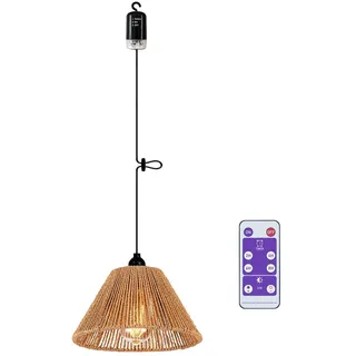 Boho Hängelampe mit Batterie Fernbedienung Deckenlampe ohne Stromanschluss Pendelleuchte Batteriebetrieben Rattan Regenschirm Lampenschirm für Schlafzimmer Party Pavillon Weihnachten Geschenk