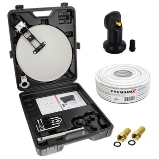PremiumX Camping SAT Anlage Single LNB 10m Kabel 2x F-Stecker im Koffer - Schwarz