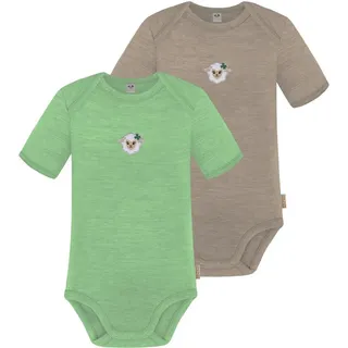 normani Outdoor Sports 2er Set Baby Merino Body Kurzarm Tauranga in Grün/Beige | Gr.: 56