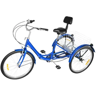 MEHOOSPVN 24 Zoll Dreirad für Erwachsene, 7 Gang Dreirad Fahrrad Outdoor-Dreirad für Erwachsene, Senioren Dreirad Faltbares, 3-Rad Erwachsene Dreirad mit Rückenlehne und Einkaufskorb Erwachsene