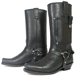 Western Cowboy Stiefel - Männer Square Toe Stiefel - mittelalterliche PU Leder Low Heel Mid Tube Ritter Stiefel für Cosplay,Schwarz,43 - 43 EU