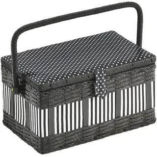Kobolo Nähkästchen Nähkorb Nähkörbchen Nähkasten - mit Punkten und Streifen - 28x18x16 cm Schwarz