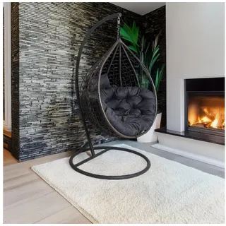 2mgoods Luxuriöser Hängesessel mit Gestell inkl. allergikerfreundlichem Kissen - Hängestuhl mit platzsparender runder Basis, ideal für kleinere Räume indoor und outdoor (Durchmesser 3mm Rattan - Grau)