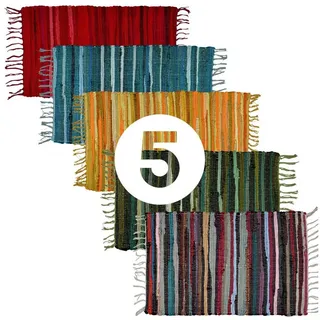 Marrakesch Orient & Mediterran Interior Badematte 5er Set Callum Bunt Teppich 90×50cm, Boho-Vorleger aus Baumwolle, Baumwolle bunt