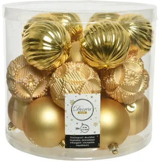 Kaemingk Weihnachtsbaumkugel, Weihnachtskugeln Kunststoff 8cm Ornamente 20er Set - Hellgold goldfarben