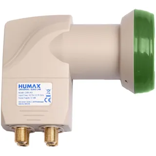 Humax Green Power Quad-LNB, 4 Teilnehmer, Satelliten universal LNB, Stromsparend, 4-Fach, LTE-Filter, Wetterschutzgehäuse, vergoldete F-Buchsen, für digitales Fernsehen in HD, Full HD und 4K UHD