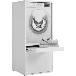 None Xora Waschmaschinenschrank Weiß, Holzwerkstoff, 67.5x151.8x67.5 cm, Typenauswahl, erweiterbar, Waschküche, Waschmaschinenschrank