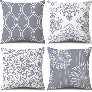 ZHILING Dekorative Kissenbezug 40 x 40cm 4er-Set grau und weiß modern schlicht quadratisch Kissenbezüge für Sofa Couch Bauernhaus Outdoor Wohnzimmer 16 x 16 Zoll