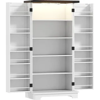 HOMCOM Küchenbuffet, Küchenmöbel Aufbewahrung, Vitrinenschrank mit 12 Türregalen, magnetisches LED-Licht, Doppelscheunentür, für Esszimmer, Wohnzimmer, 60 x 40 x 120 cm, weiß   Aosom