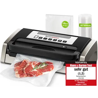 Bonsenkitchen Vakuumiergerät, Vakuumierer-15L/Min Hochleistung, Testsieger Sehr Gut, Nachhaltigkeitszertifizierung, Design mit Griffverriegelung und Integrierter Schneider, Schwarz
