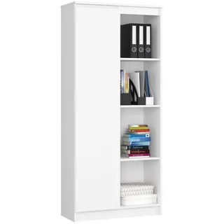 home collective Schrank Büroregal Bücherregal Regal weiß 80cm breit 180cm hoch, mit Tür und 4 Fächern