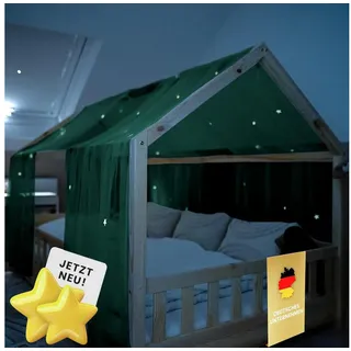 lilimaus Hausbett Himmel mit leuchtenden Sternen - Betthimmel Hausbett Deko - Geschenk Mädchen & Jungen - Himmelbett Vorhänge für 90x200 & 120x200 Kinderbetten - Leuchtsterne Kinderzimmer Deko